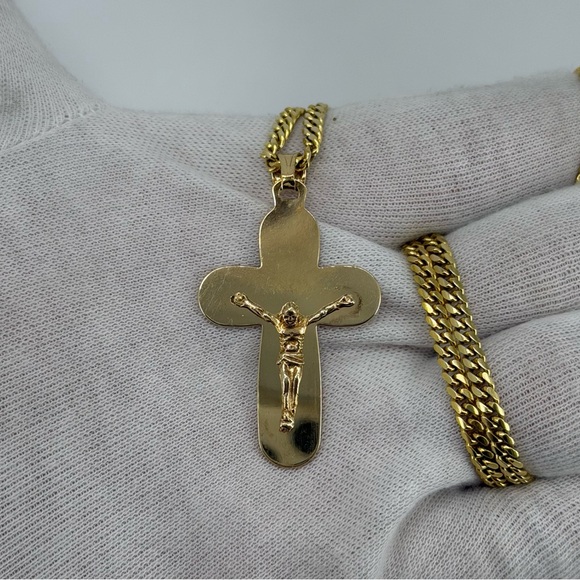 925 Sterling Silver 18K Gold Plated Jesus Cross Pendant Approx. 6g Unisex - Picture 4 of 6